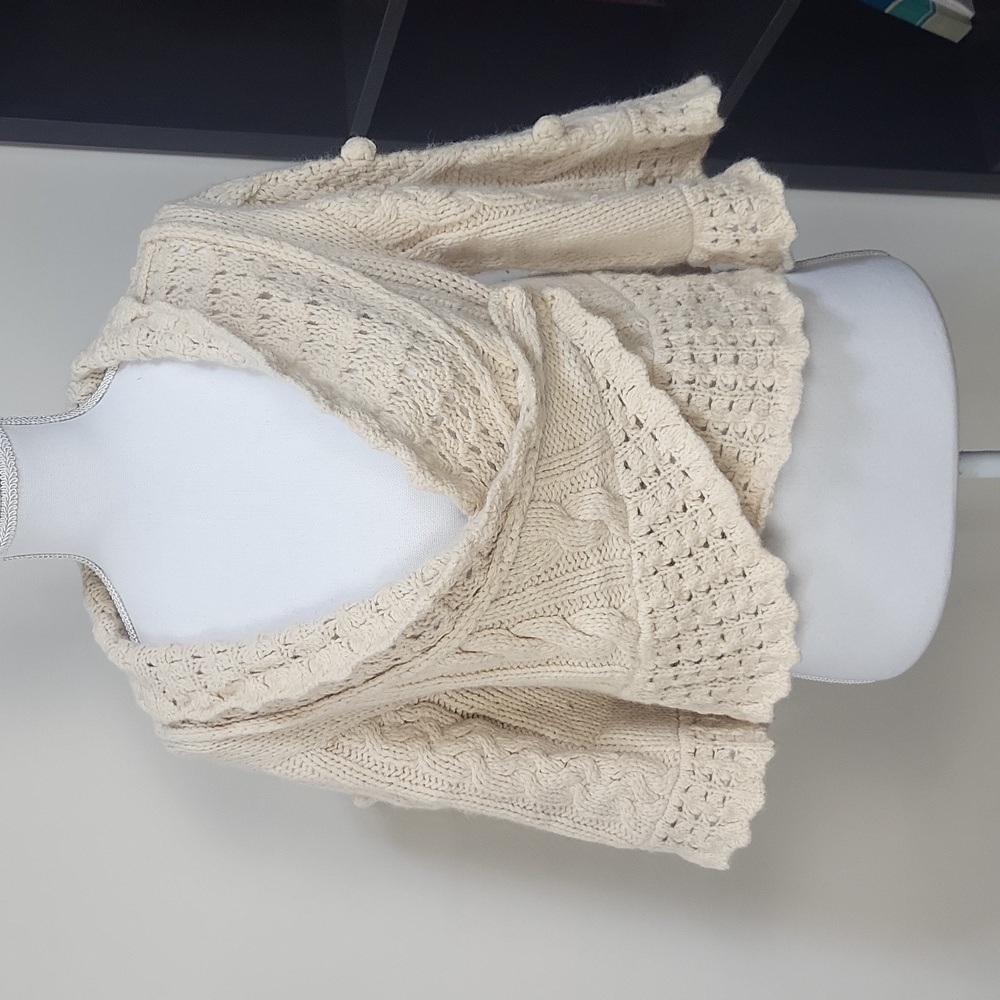 By FRANCINE Cream Wool Angora Bobble Bell Sleeve Crop Wrap Sweater